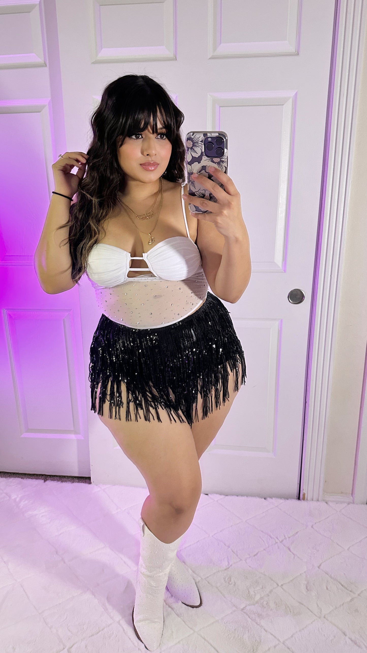 Celestial Fringe Mini Skort - Black