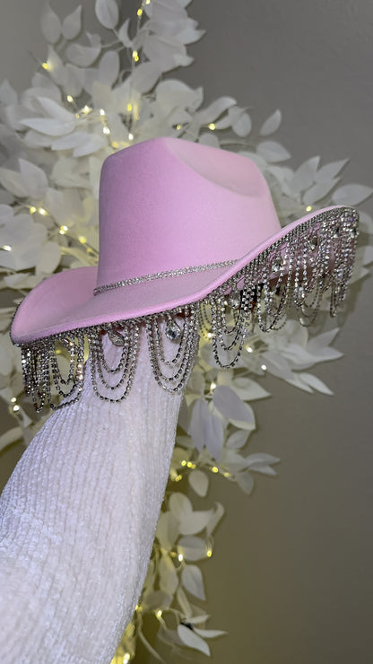 Lola Rhinestone Western Hat - Baby Pink