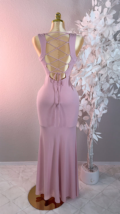 Mia Bow Glitter Maxi Dress - Pink