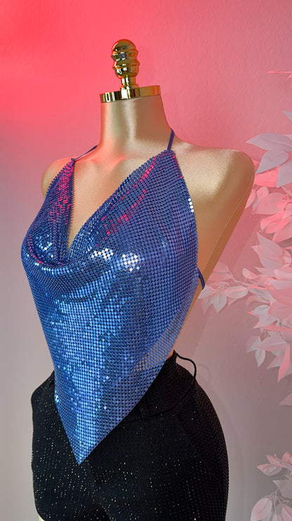 Ocean Metallic Drape Top - Blue