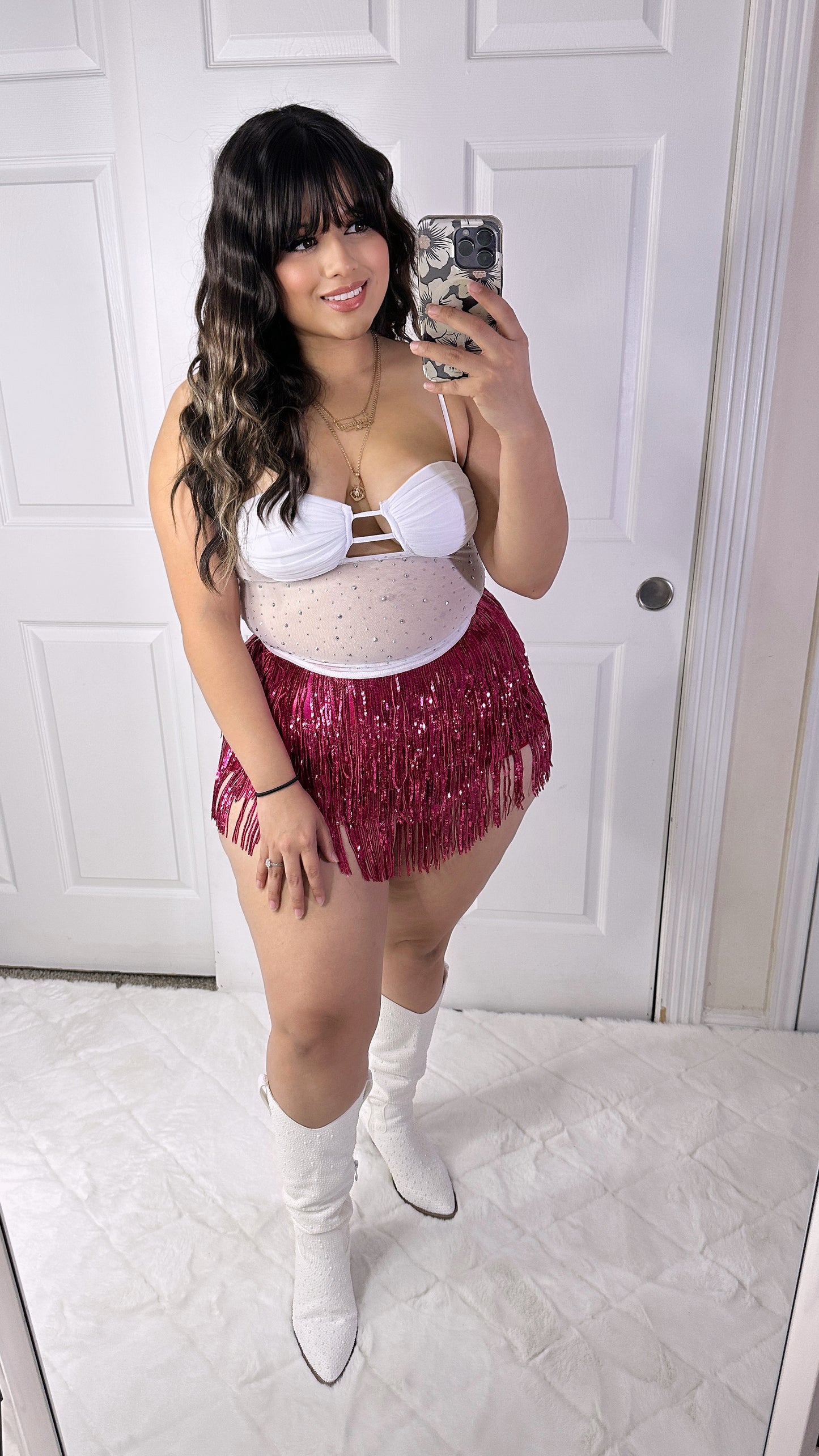 Celestial Fringe Mini Skort - Pink
