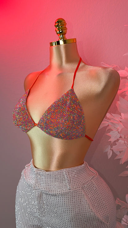 Del Cora Rhinestone Bikini Top - Multi