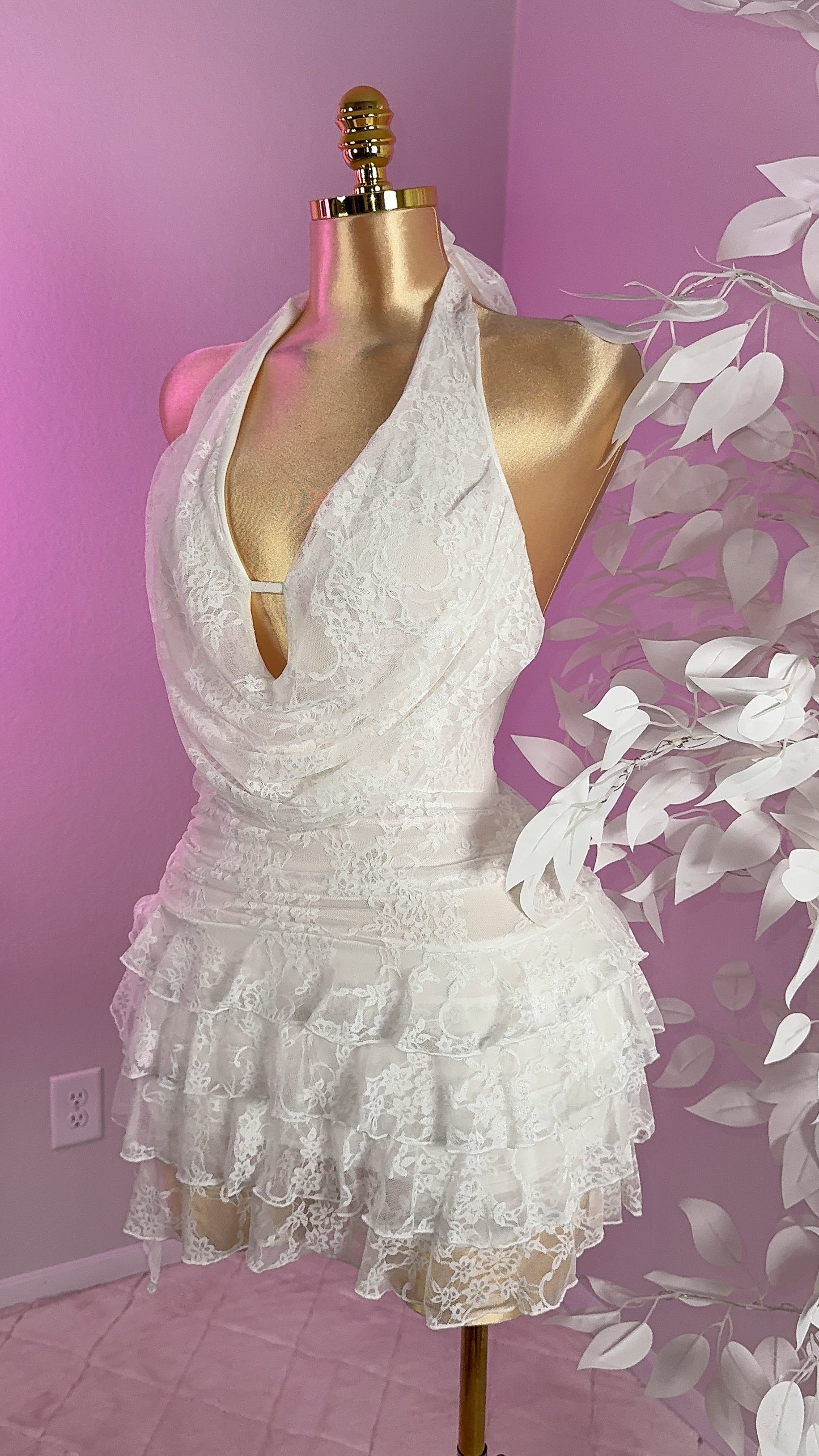 Teresa Floral Lace Romper Dress - White