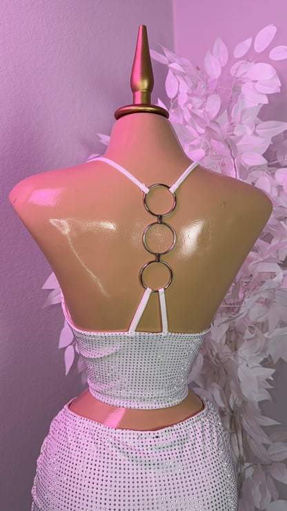 Gia Rhinestone Skirt Set - White (Built In Shorts)