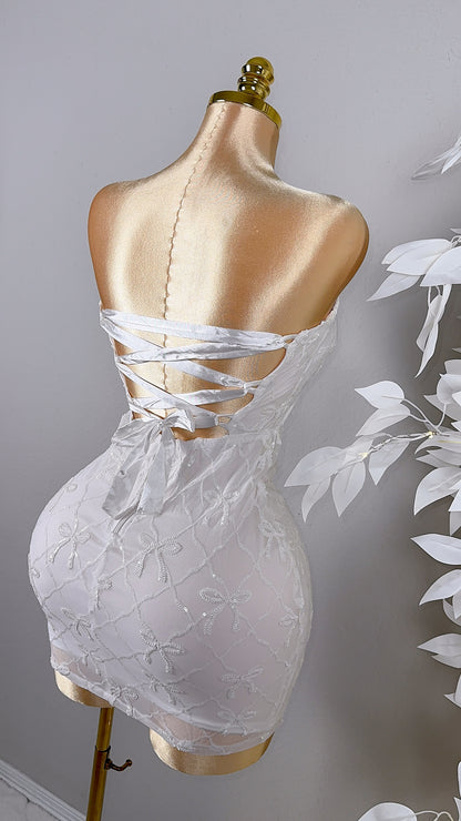 Esme Sequin Coquette Dress - White
