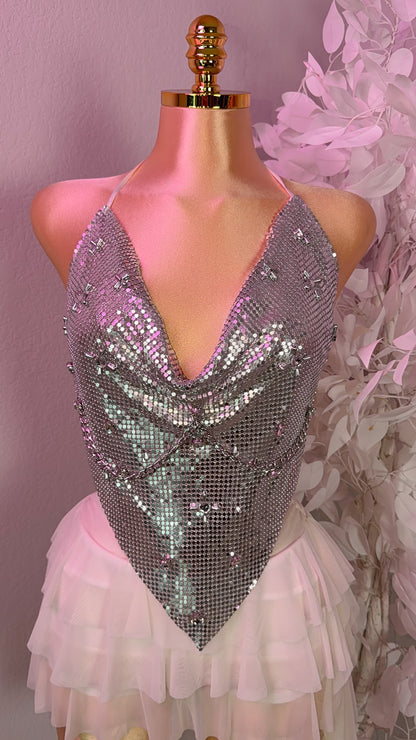 Te Olvido Metallic Top - Silver