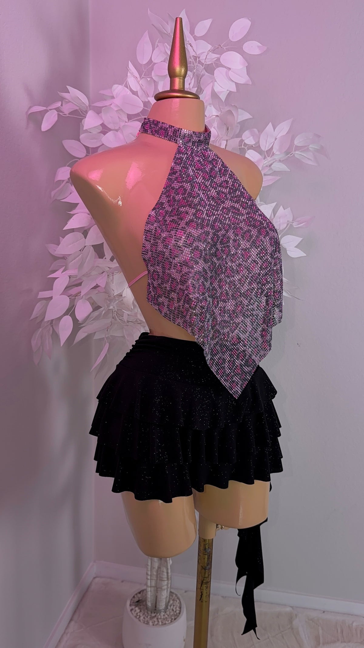 Fantasy Rhinestone Top - Pink Leopard