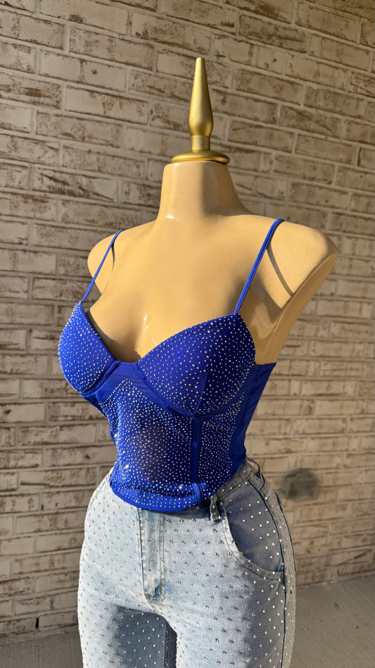 Lupita Rhinestone Top - Blue