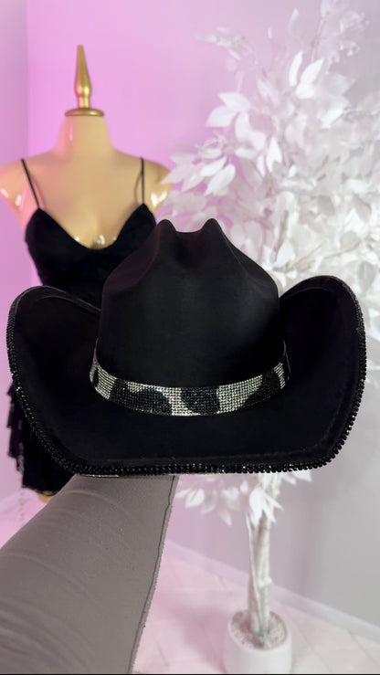 Amy Rhinestone Western Hat - Cow Print