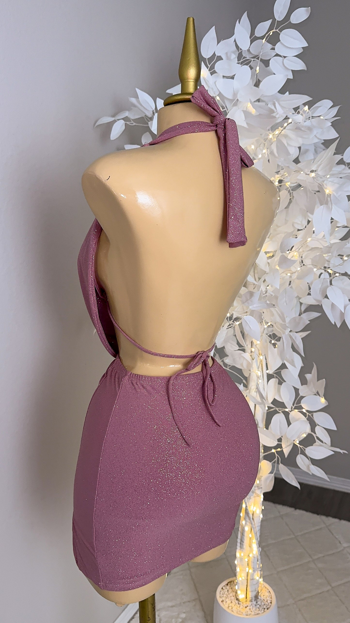 Arianna Glitter Skirt Set - Dusty Pink