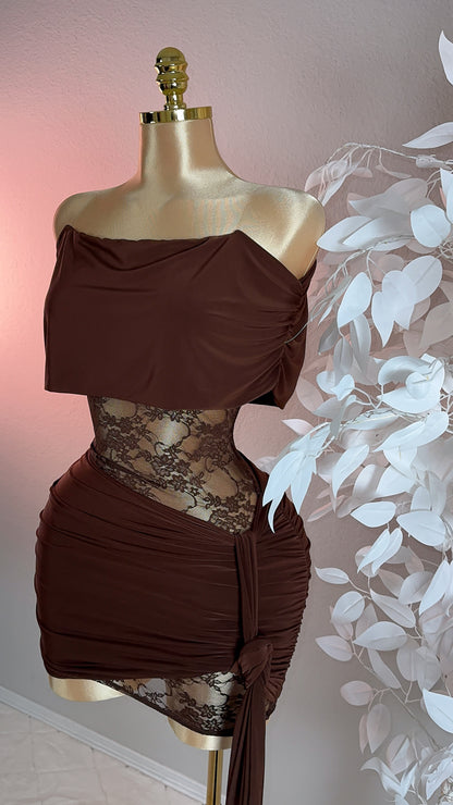 Ava Lace Mini Dress - Brown