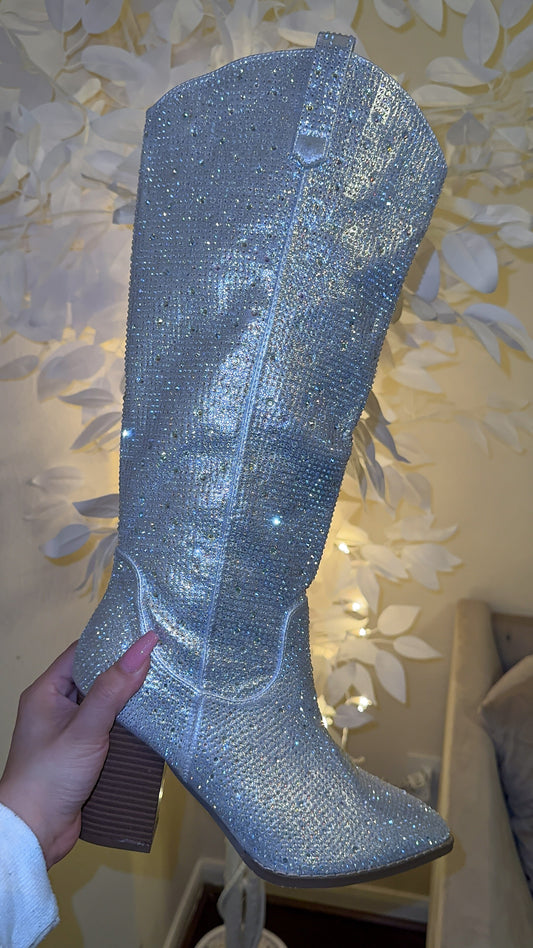Anahi Rhinestone Western Boots - Silver (RESTOCK)