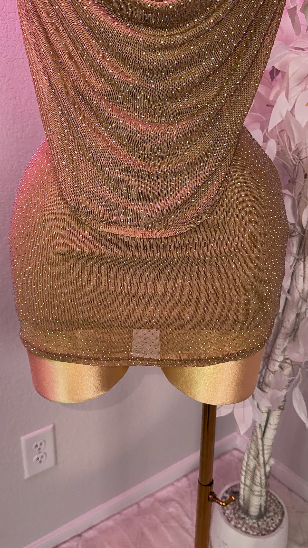 Nova Rhinestone Halter Dress - Nude