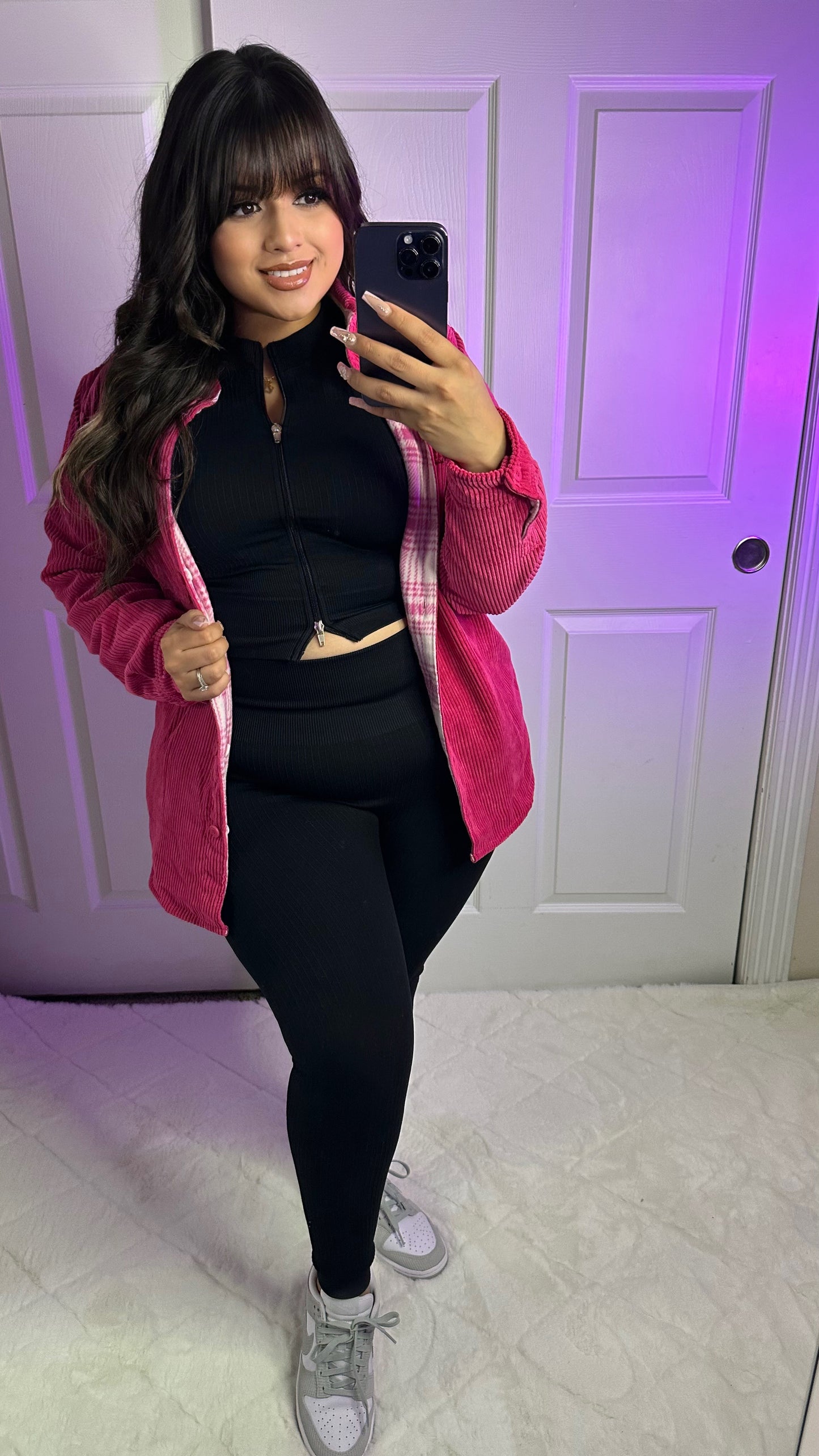 Ayla Corduroy Reversible Shacket - Pink