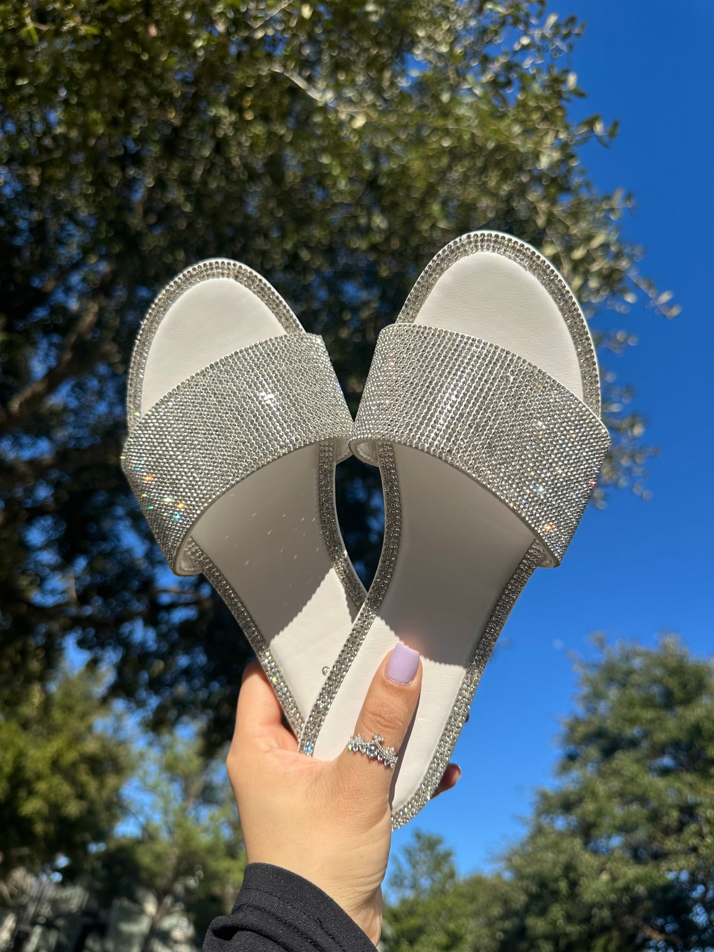 Adeline Rhinestone Sandals - White