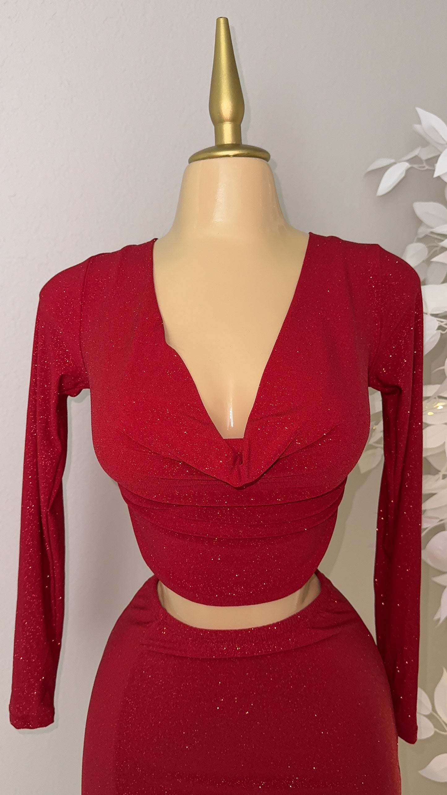 Nina Glitter Skirt Set - Red