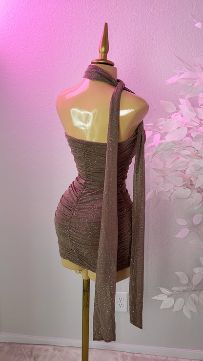 Alessia Glitter Mini Dress - Mocha