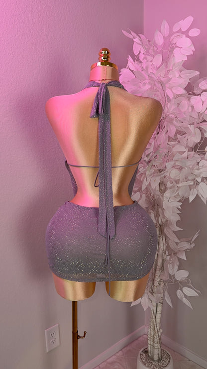 Nova Rhinestone Halter Dress - Grey
