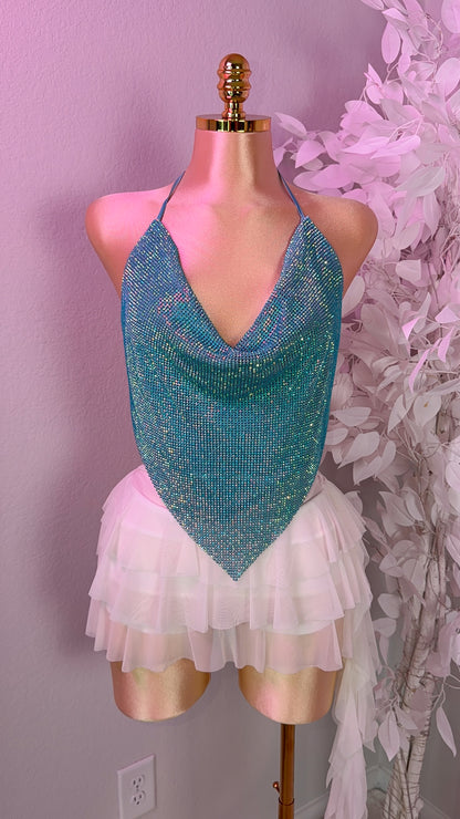 Provenza Rhinestone Top - Light Blue