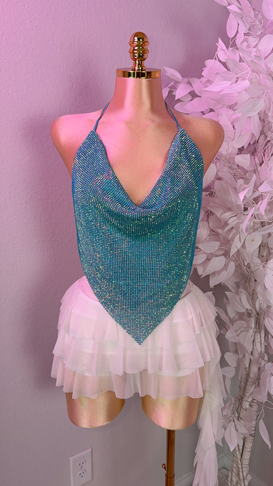 Provenza Rhinestone Top - Light Blue