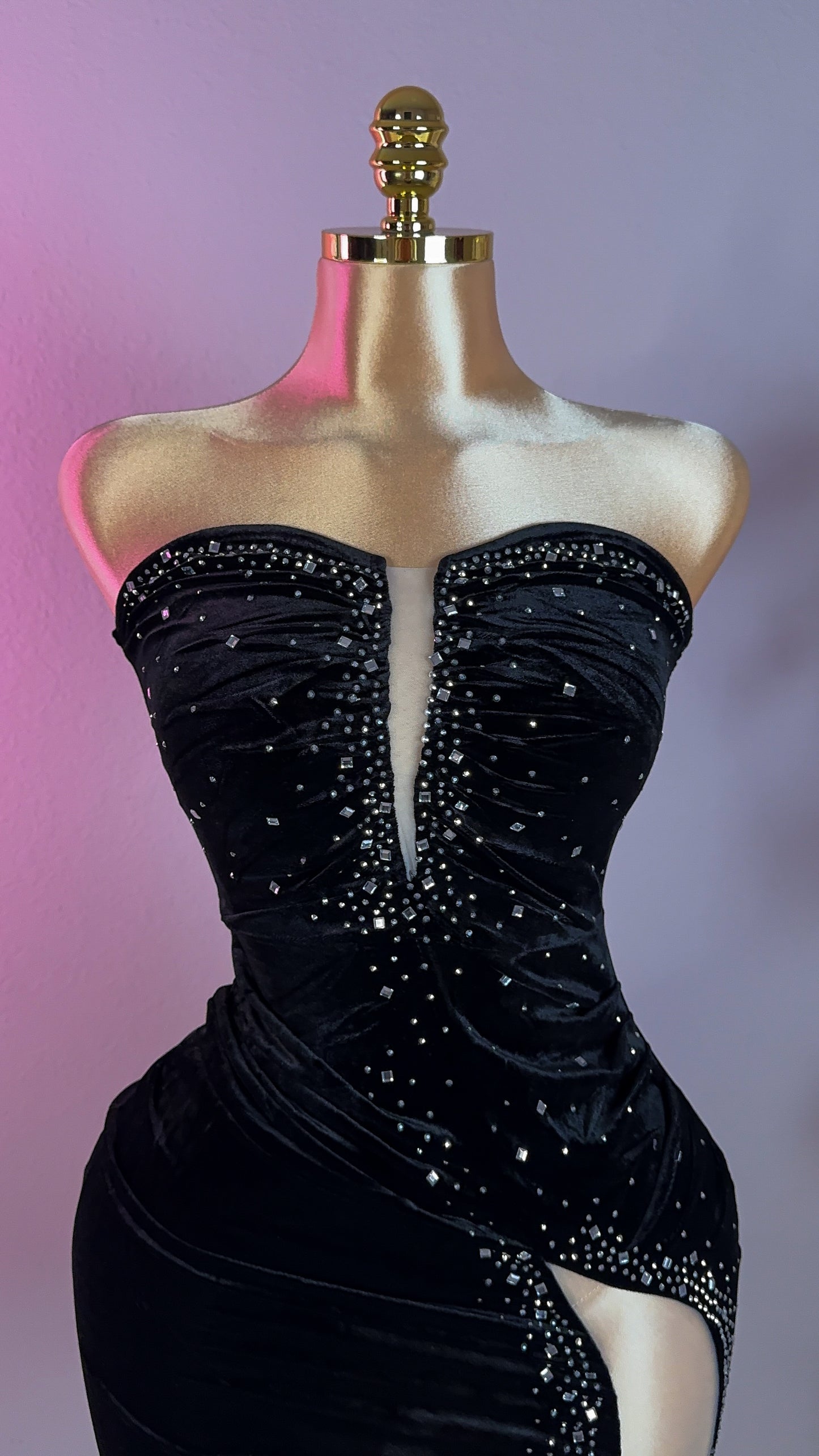Ruby Velvet Rhinestone Dress - Black (Plus Size Available)