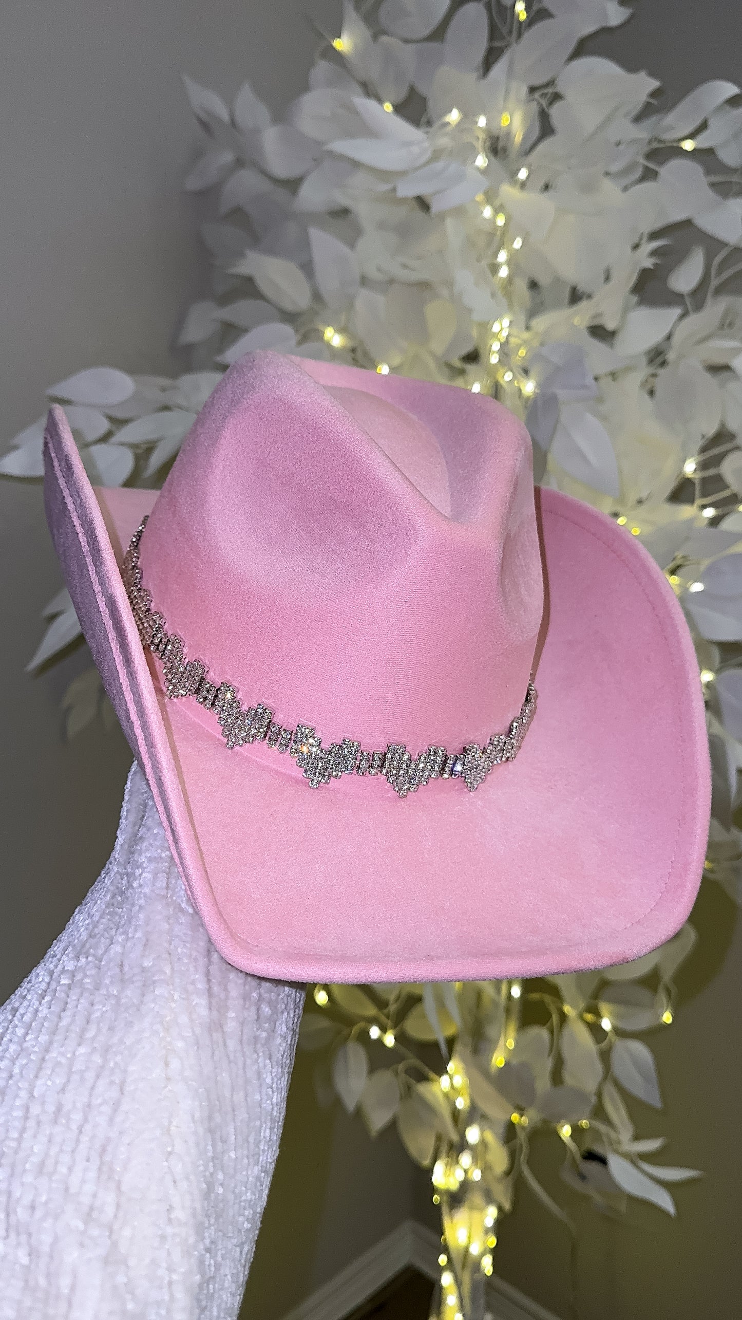 Annalise Rhinestone Heart Western Hat - Pink