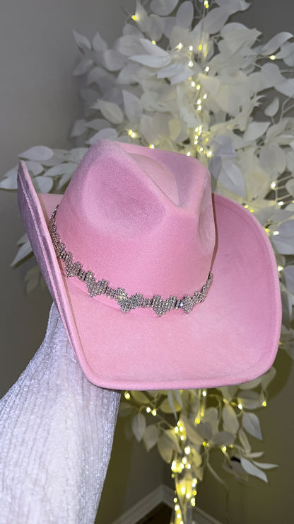 Annalise Rhinestone Heart Western Hat - Pink