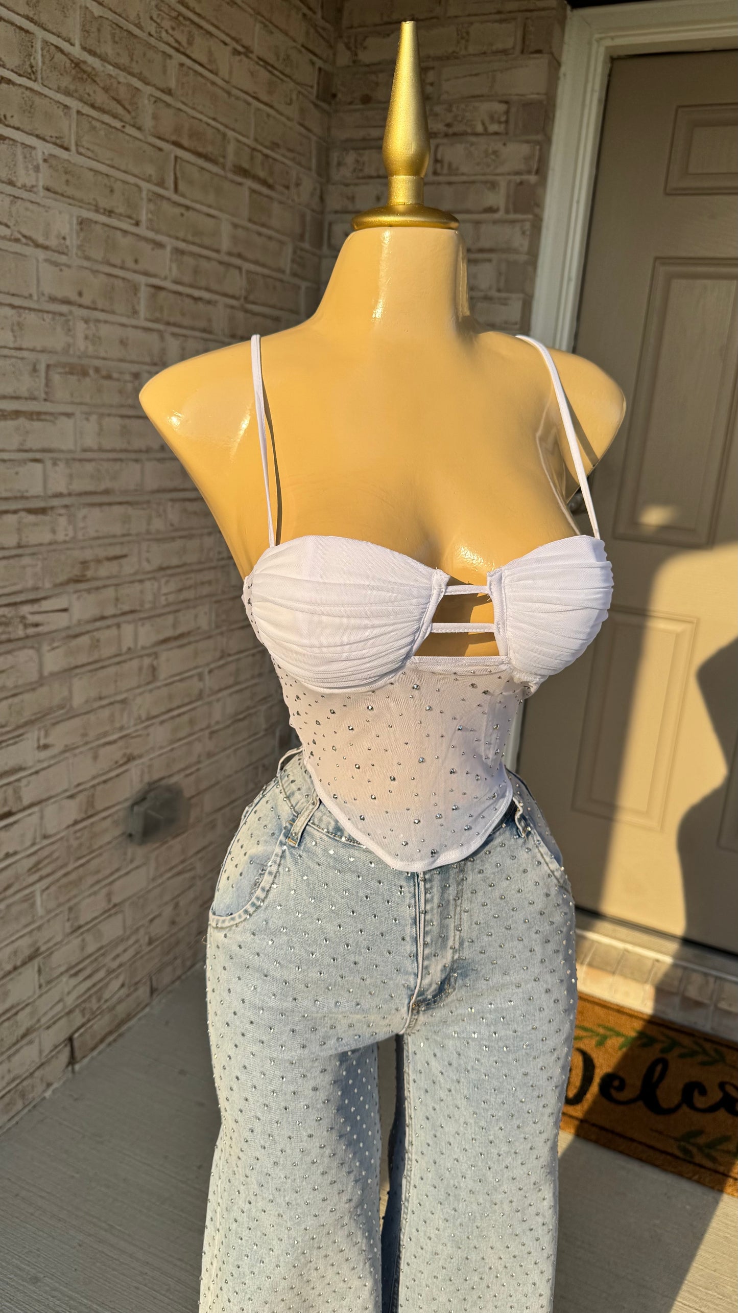 Secreto Rhinestone Top - White