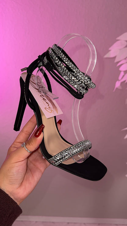 Nikki Rhinestone Heels - Black