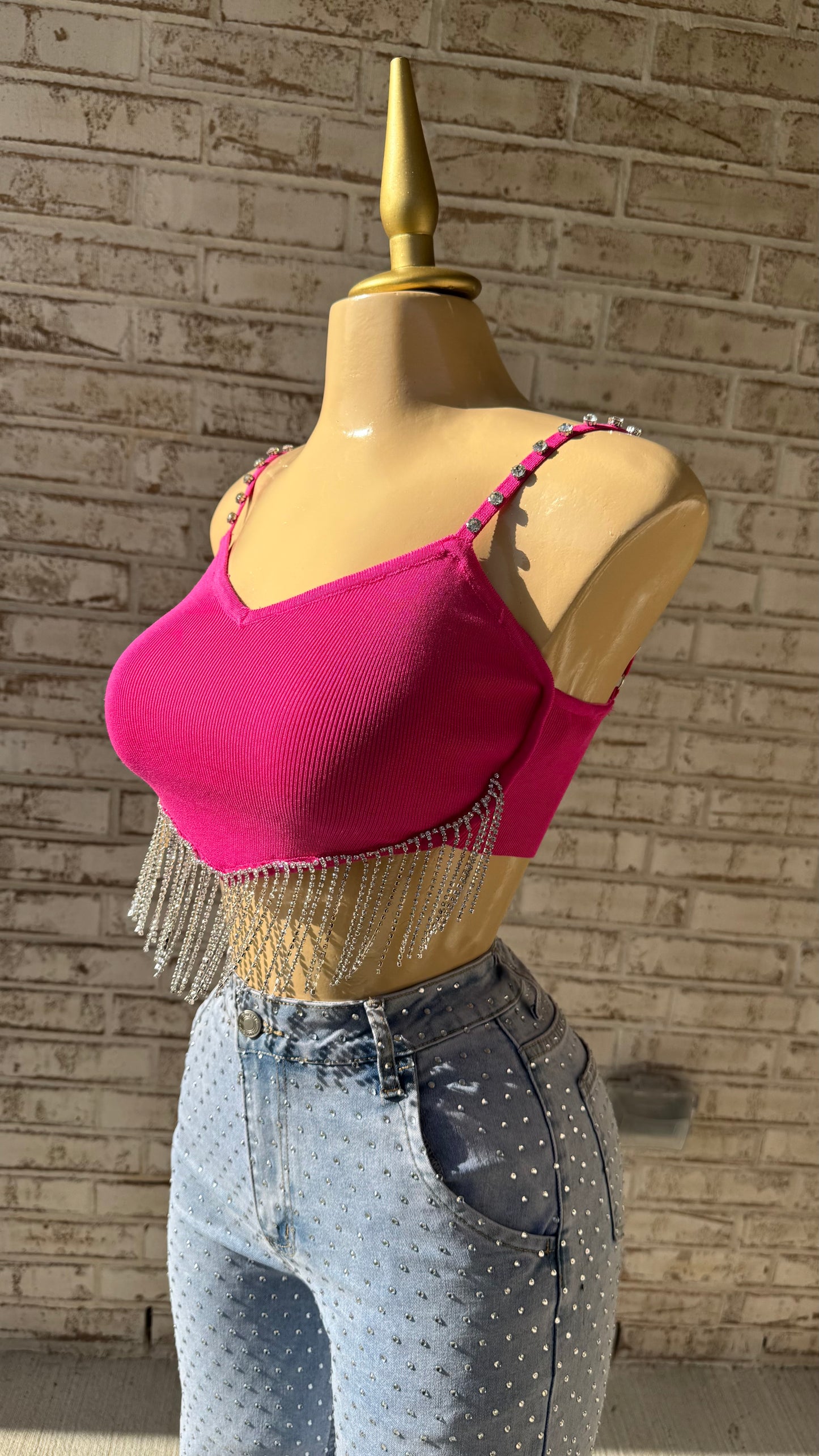 Rebelde Rhinestone Top - Pink