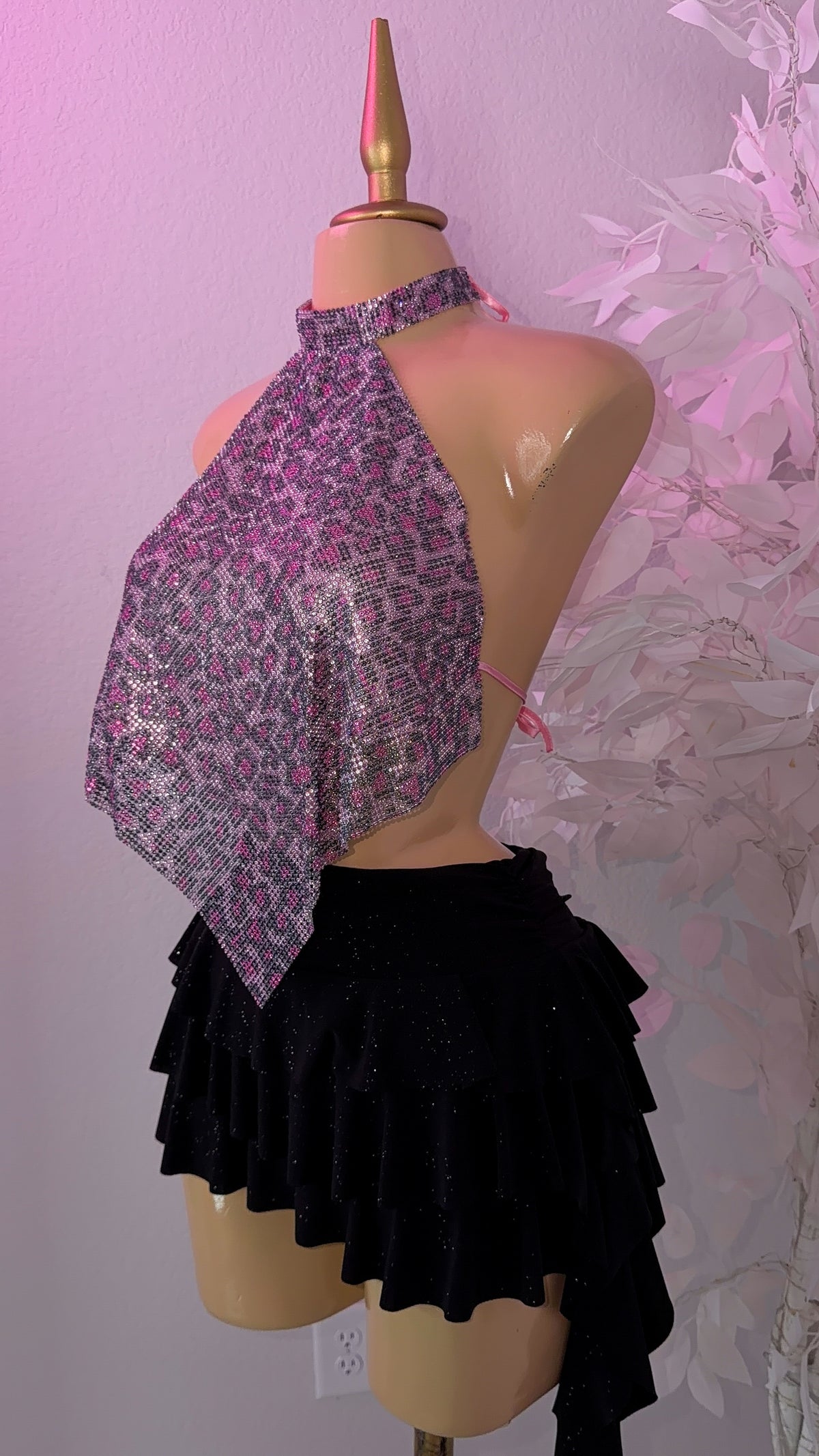 Fantasy Rhinestone Top - Pink Leopard