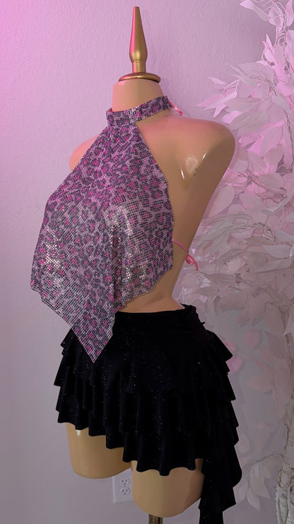 Fantasy Rhinestone Top - Pink Leopard