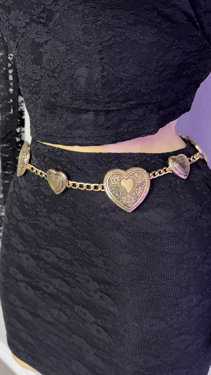 Heart Buckle Chain Belt - Gold
