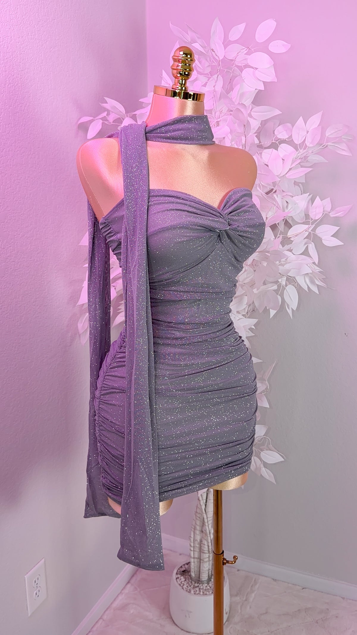 Alessia Glitter Mini Dress - Silver