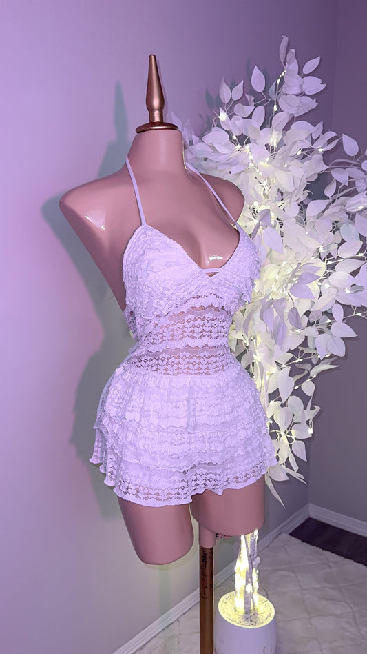 Violeta Lace Romper Dress - White