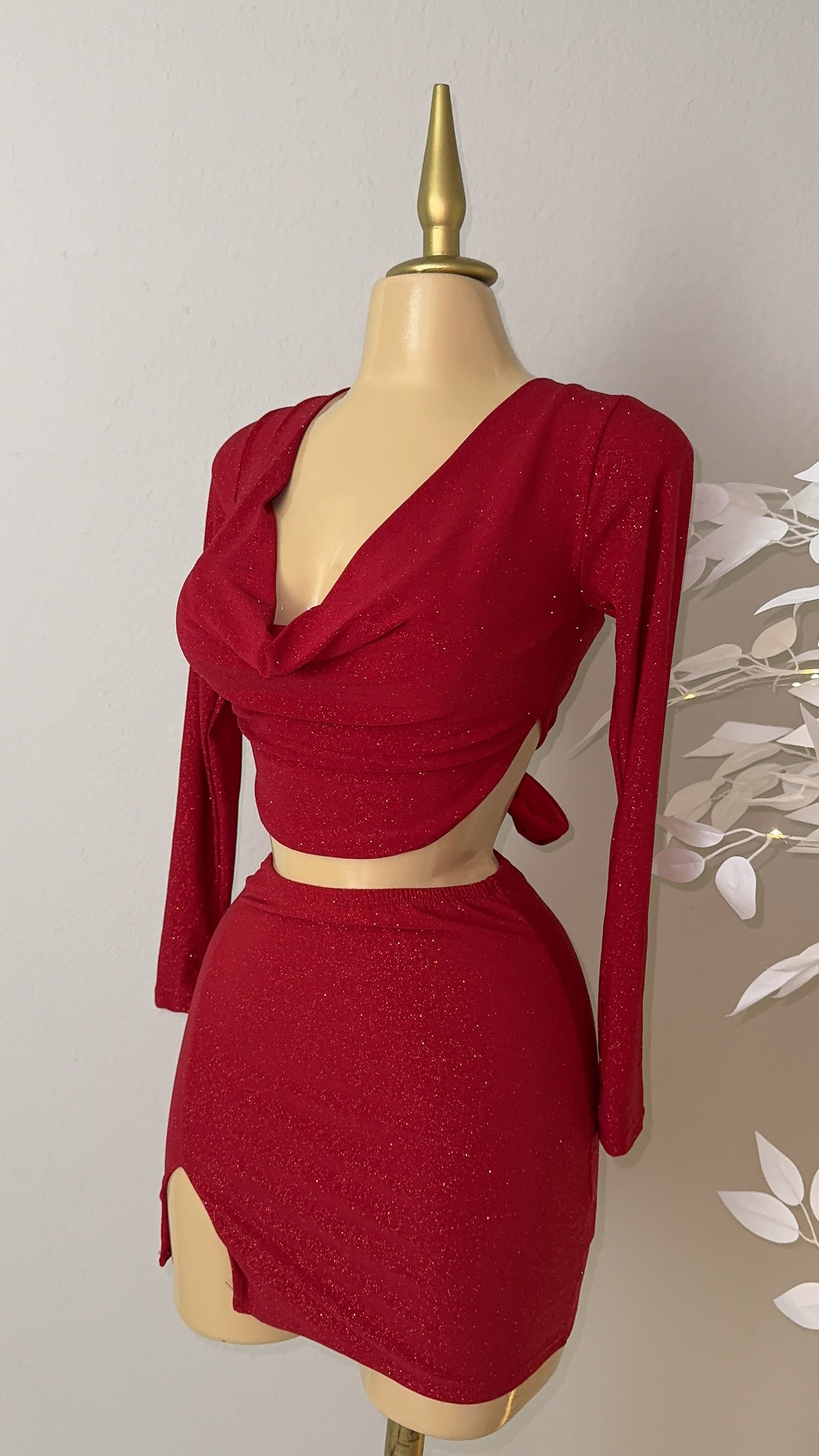 Nina Glitter Skirt Set - Red