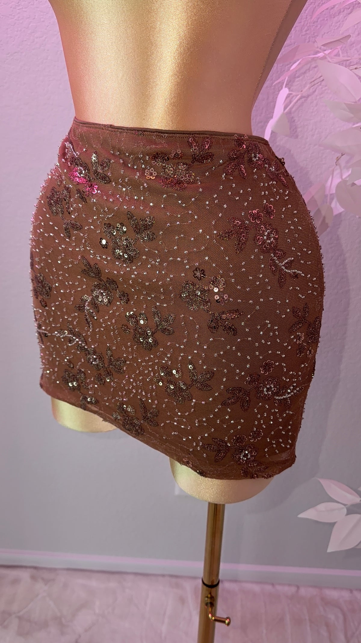 Ari Beaded Skirt Set - Brown (Built In Shorts)