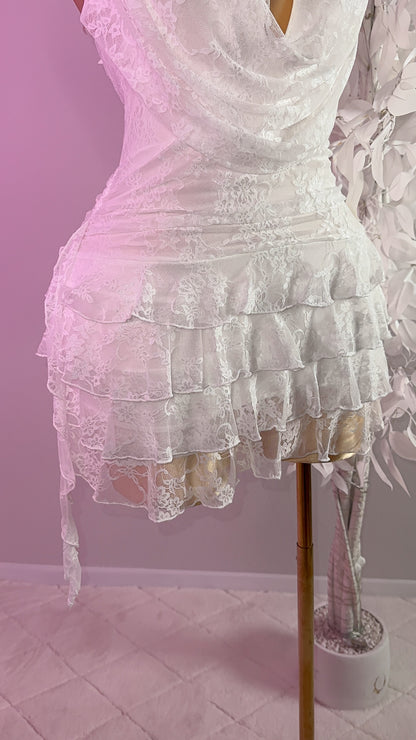 Teresa Floral Lace Romper Dress - White