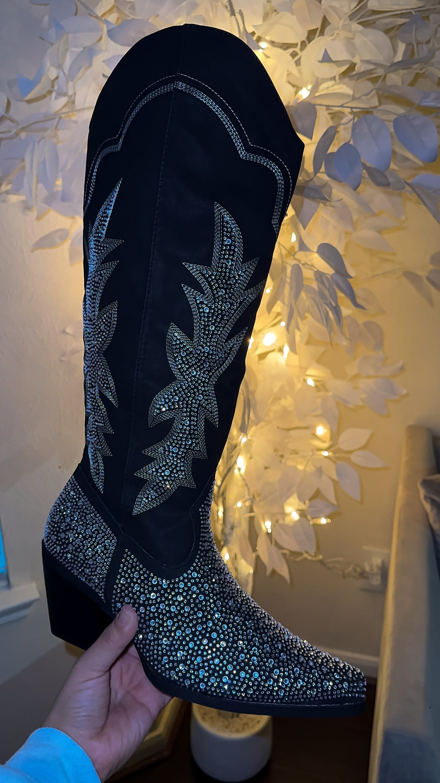Andrea Rhinestone Western Boots - Black (Wide Calf Friendly)New Color