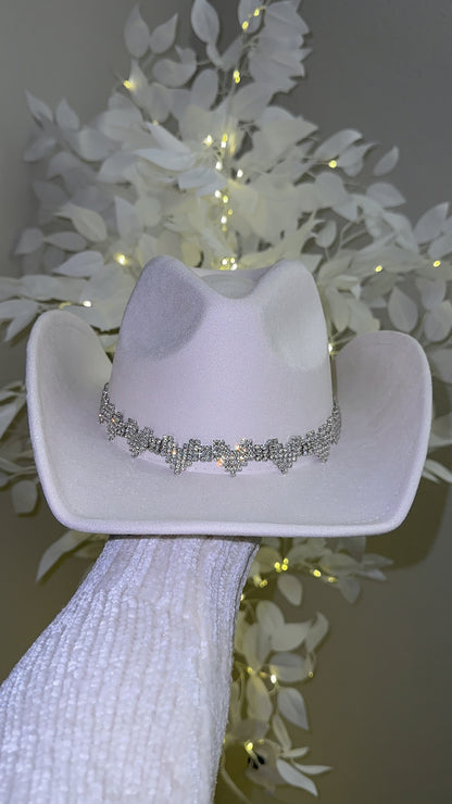 Annalise Rhinestone Heart Western Hat - White