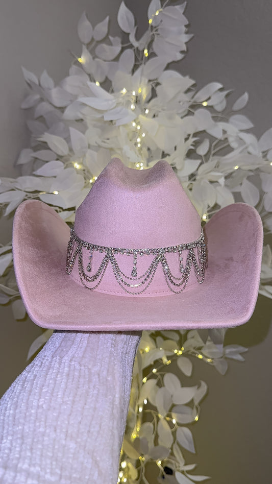 Carrie Rhinestone Western Hat - Blush Pink
