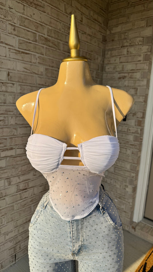 Secreto Rhinestone Top - White