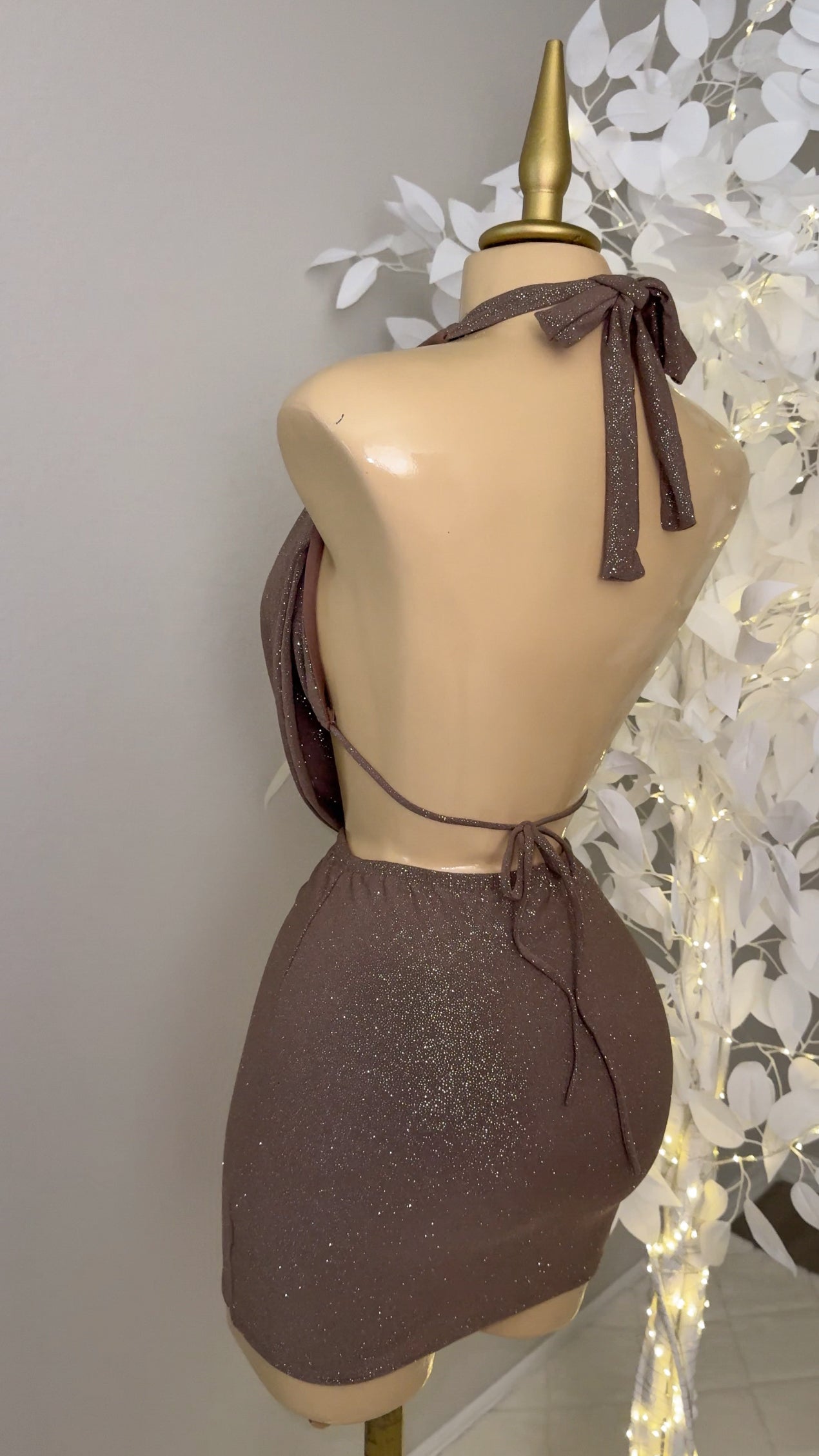 Arianna Glitter Skirt Set - Brown