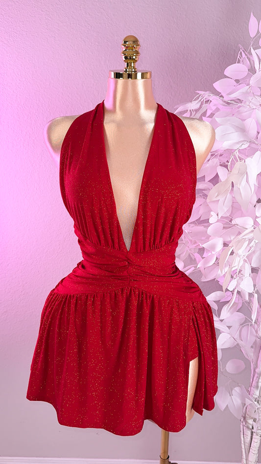 Lia Glitter Romper Dress - Red