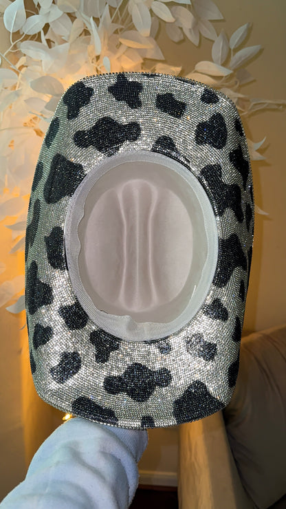 Amy Rhinestone Western Hat - Cow Print