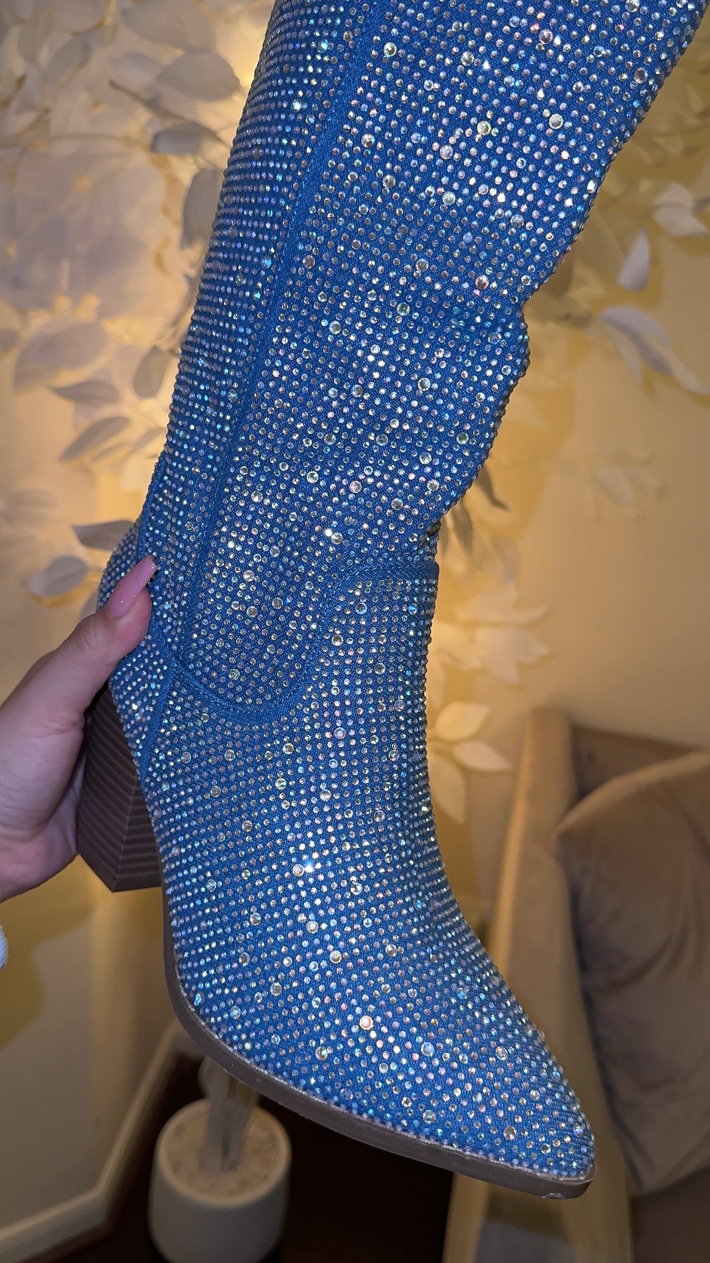 Anahi Rhinestone Western Boots - Blue Denim ( New Color)