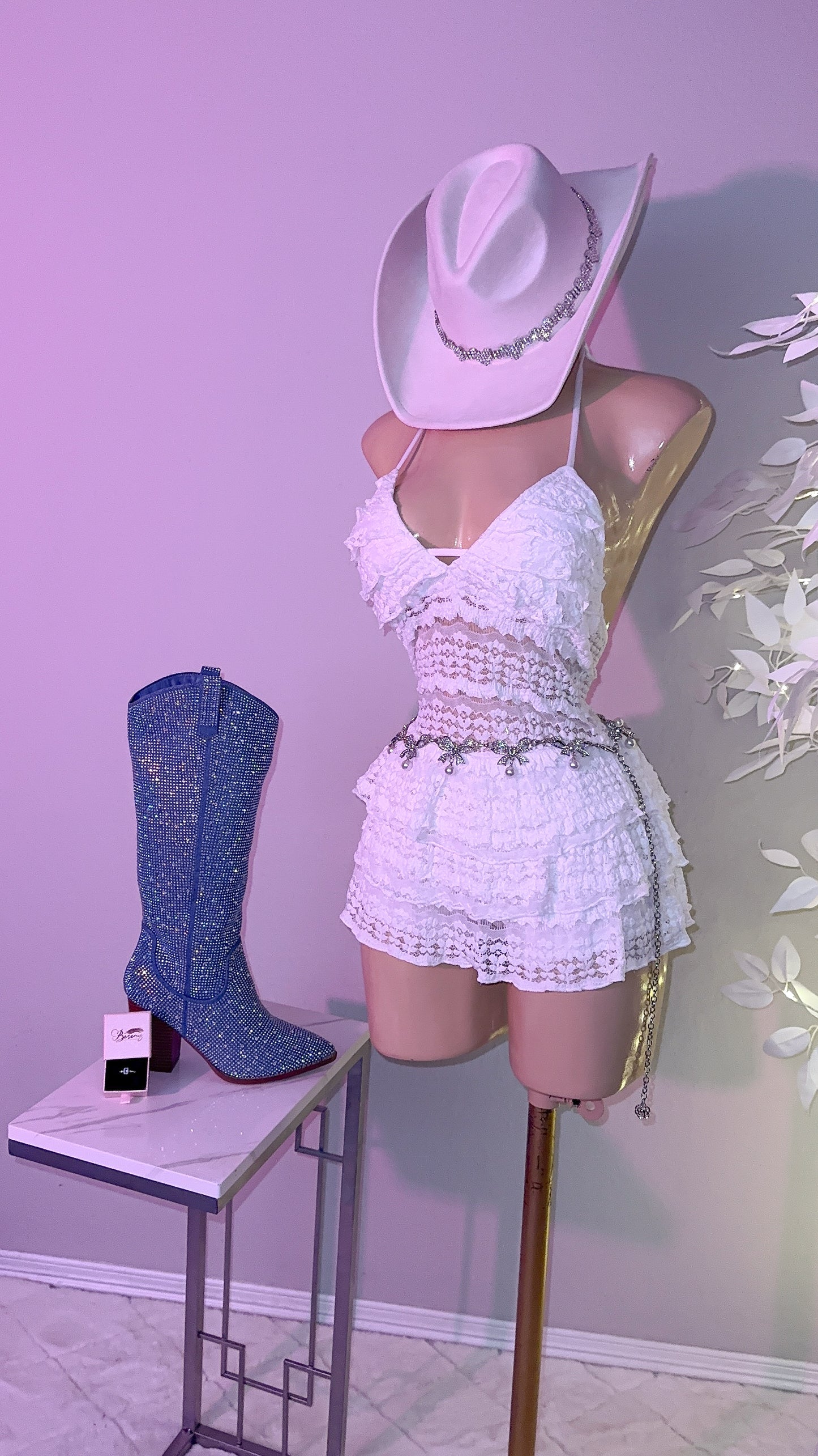 Violeta Lace Romper Dress - White