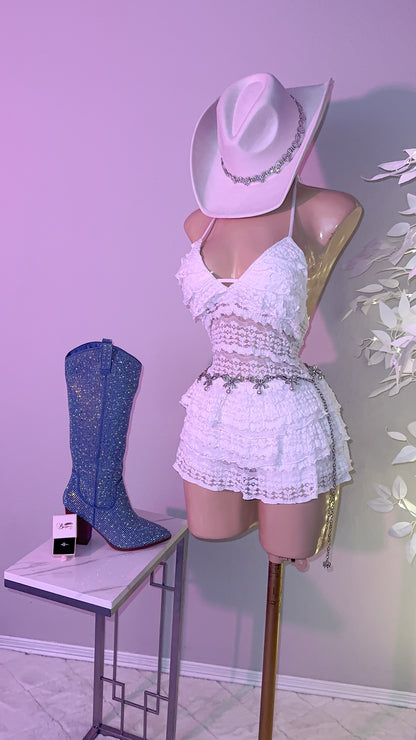 Violeta Lace Romper Dress - White