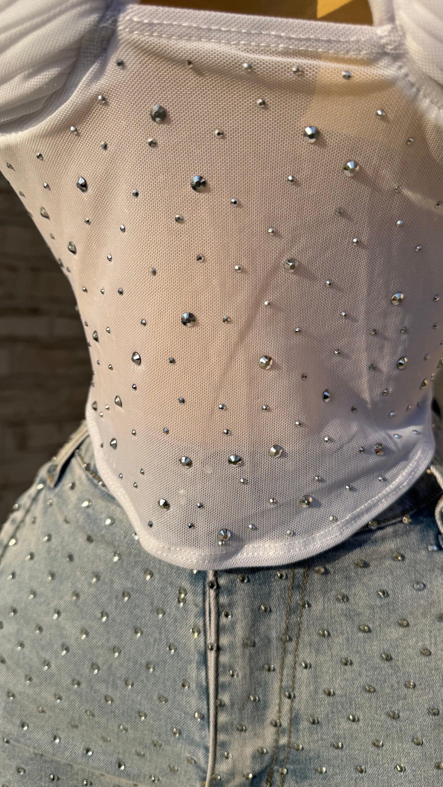 Secreto Rhinestone Top - White