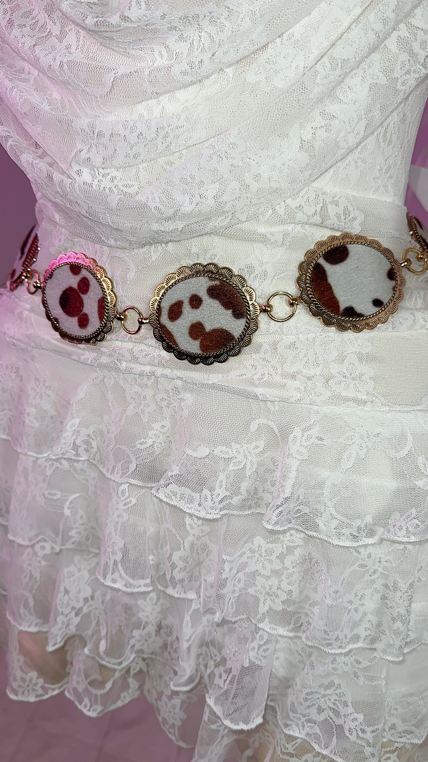 Cowhide Western Chain Belt - Brown